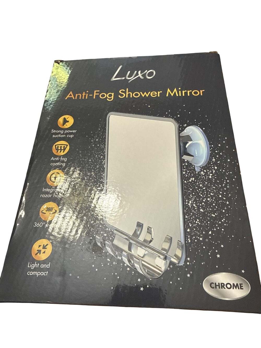 Luxo Anti-Fog Shower Mirror with Suction Cup and Razor Holder
